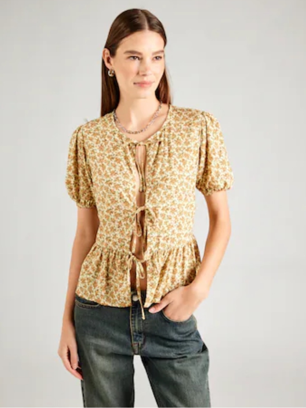 Motel Rocks Yellow Floral Tie-Front Peplum Blouse
